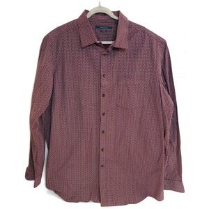 Perry Ellis Shirt Mens 2XLT‎ Maroon Stretch Button Down Long Sleeve Patterned